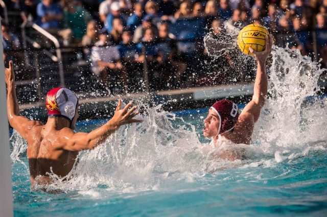 Stanford's Bret Bonanni moves in to shoot on UCSD goalie Cameron Ravanbach (photo: Mike Lewis, Ola Vista Photography)