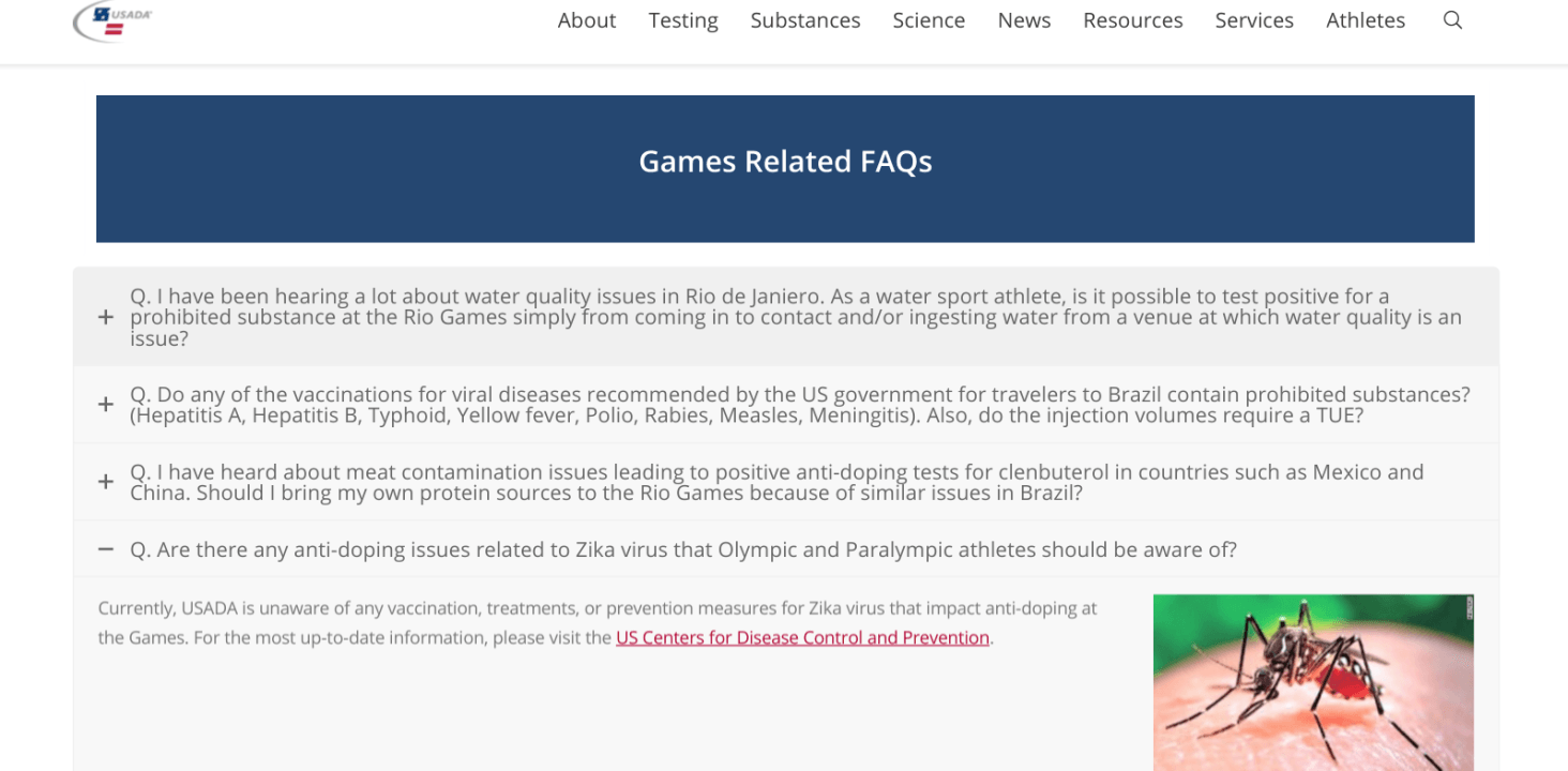 USADA Adds Zika-Specific Anti-Doping Guidelines To Website