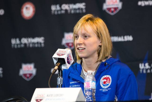 Katie Ledecky - 2016 US Olympic Trials venue, courtesy of Tim Binning, theswimpictures.com