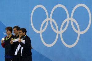 1500 meter freestyle medals, Jaeger, Paltrinieri, Detti - 2016 Olympic Games, courtesy of Simone Castrovillari