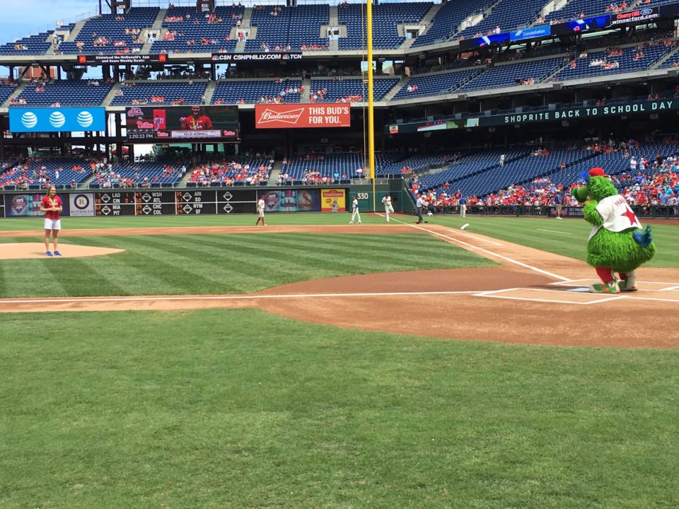 Kelsi Worrell Throws First Pitch at Philadelphia Phillies Game