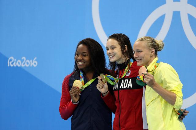 Simone Manuel, Penny Oleksiak, Sarah Sjostrom - 100 free - gold - 2016 Rio Olympics/photo credit Simone Castrovillari