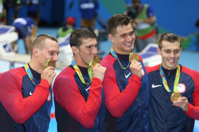 Caeleb Dressel, Michael Phelps, Nathan Adrian, Ryan Held - 2016 Olympic Games in Rio -courtesy of simone castrovillari