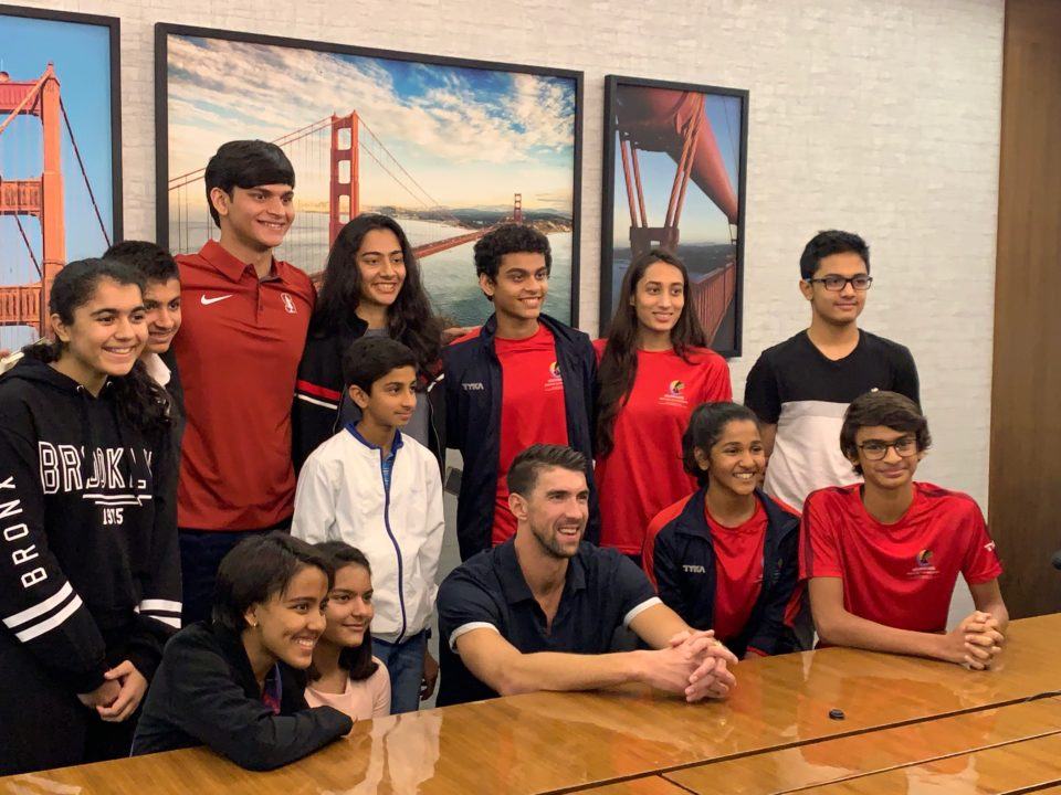 Michael Phelps Interacts with Indian Swimmers