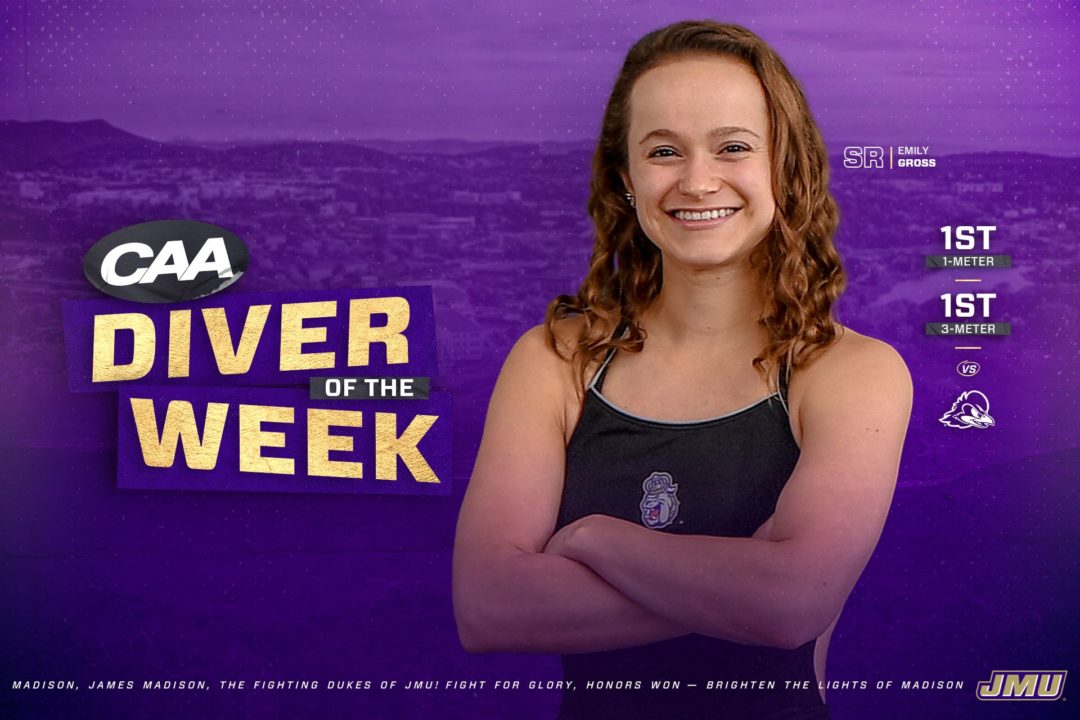 James Madison’s Emily Gross Named CAA Women’s Diver of the Week