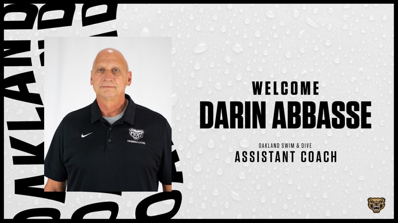 Oakland Adds Darin Abbasse To Swim & Dive Staff As Assistant Coach
