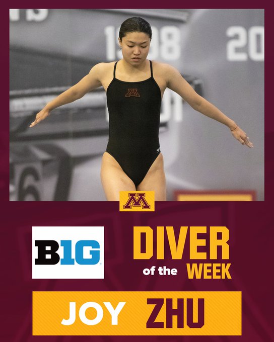 Minnesota’s Joy Zhu Earns Third Straight Big Ten Women’s Diver of the Week Award