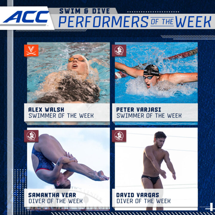 Alex Walsh, Peter Varjasi Named ACC Swimmers of the Week