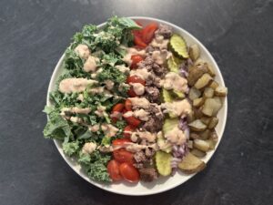 The Hungry Swimmer: Fast Food Burger Salad With Crispy Potatoes