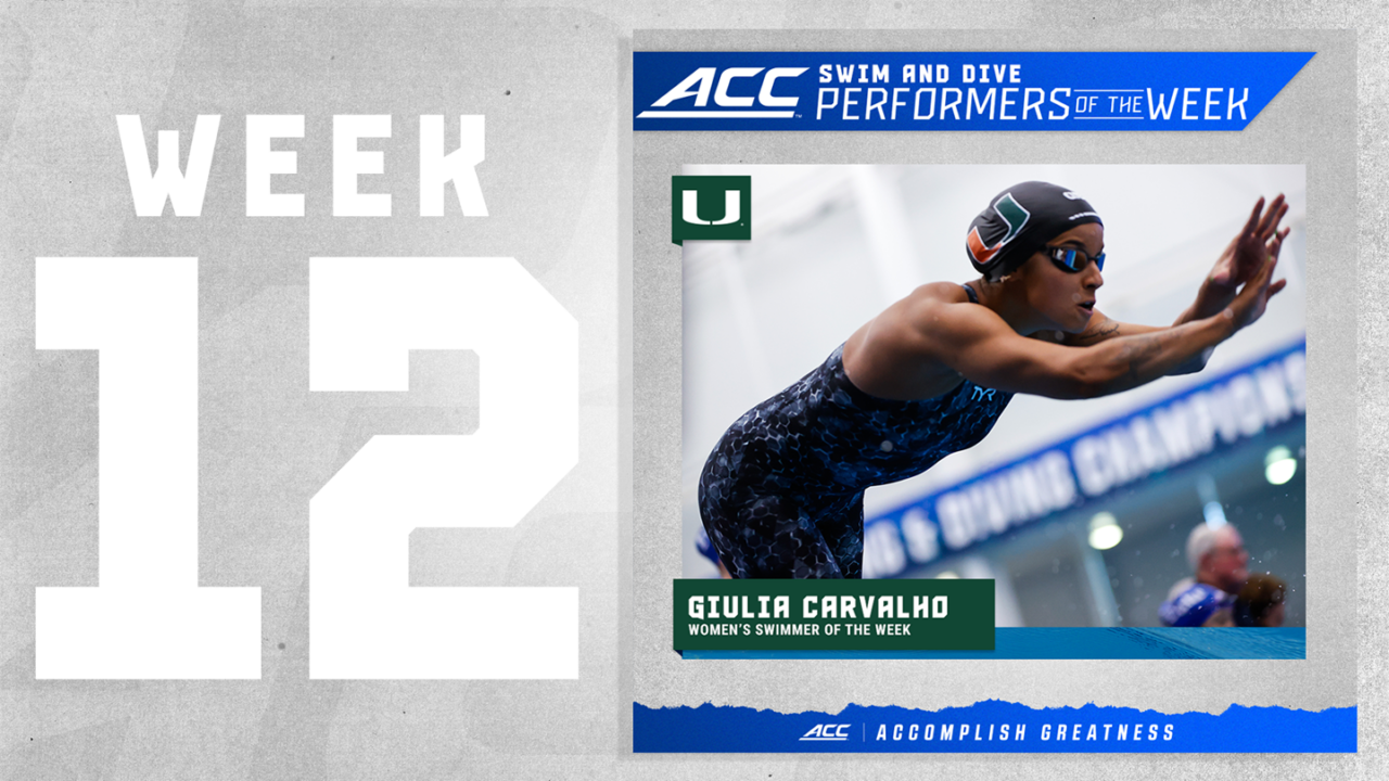 Miami’s Giulia Carvalho Named ACC Women’s Swimmer of the Week