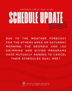 Georgia vs LSU Meet Cancelled Due to Winter Storm