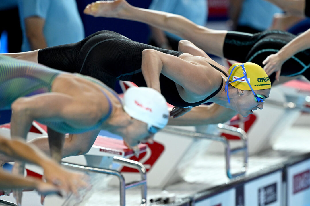Meg Harris Borrows Mollie O’Callaghan’s Goggles Last-Minute