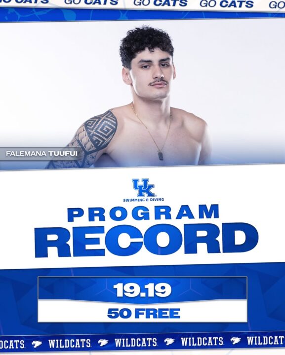 Falemana Tuufui Breaks Own Kentucky Record in 50 Free In Tri Meet with Texas A&M, Vanderbilt