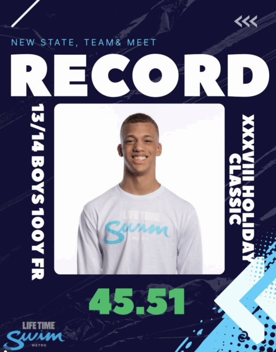 Lifetime Metro’s CJ Friends Breaks Jack Alexy’s 13-14 NJ Record in the 100 Yard Free