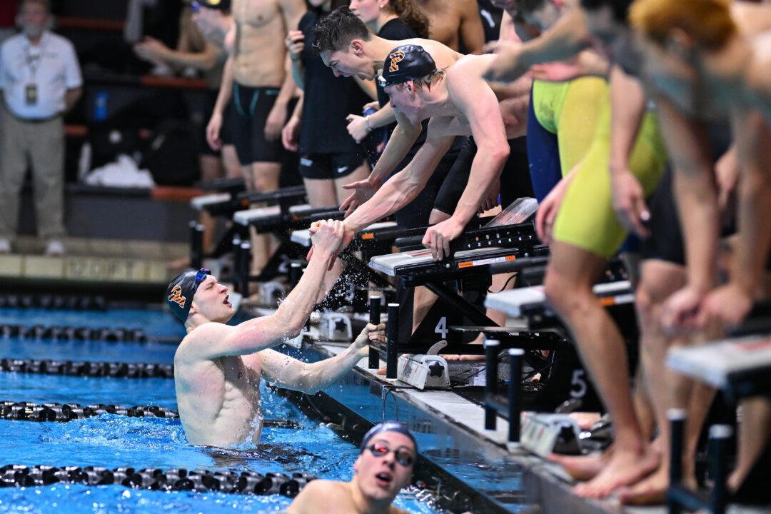 Princeton Destroys Ivy League Record in the 800 Free Relay with 6:09.80; Schott Splits 1:30.30