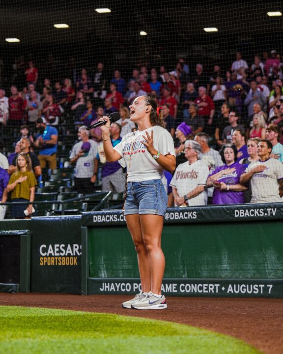 Arizona Swimmer MJ Neilson Sings the National Anthem Before Arizona Diamondbacks Game